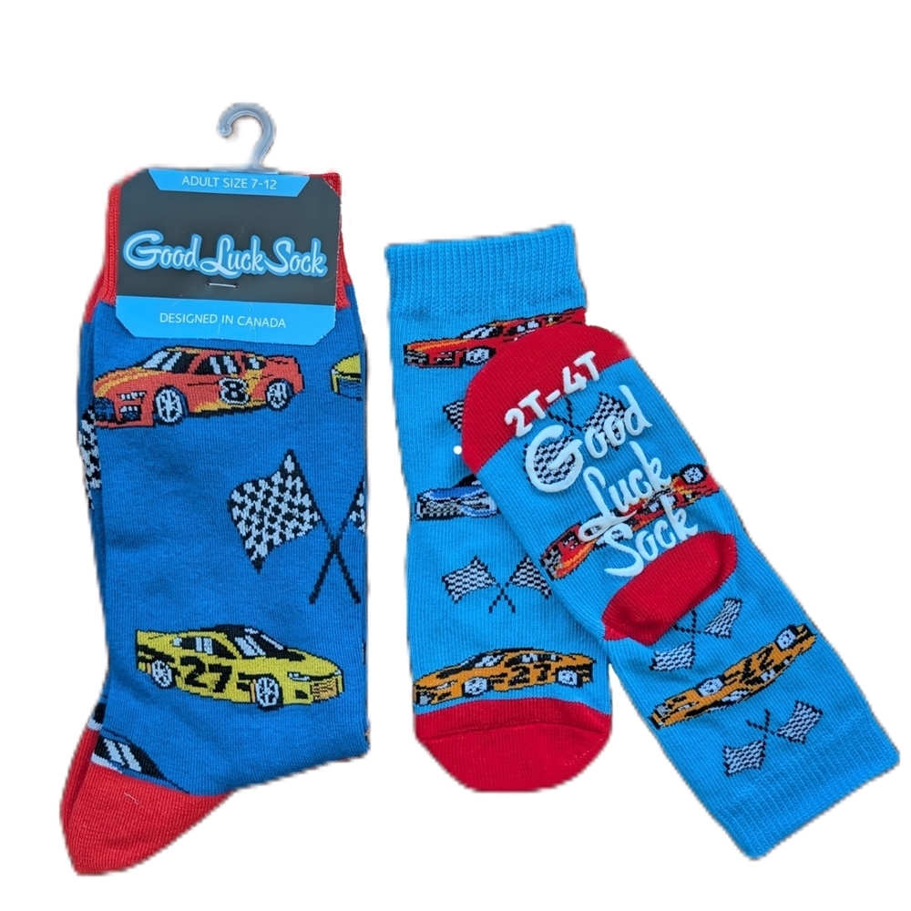 🇨🇦 Good Luck Sock Dad/Toddler Matching Race Car Design Socks